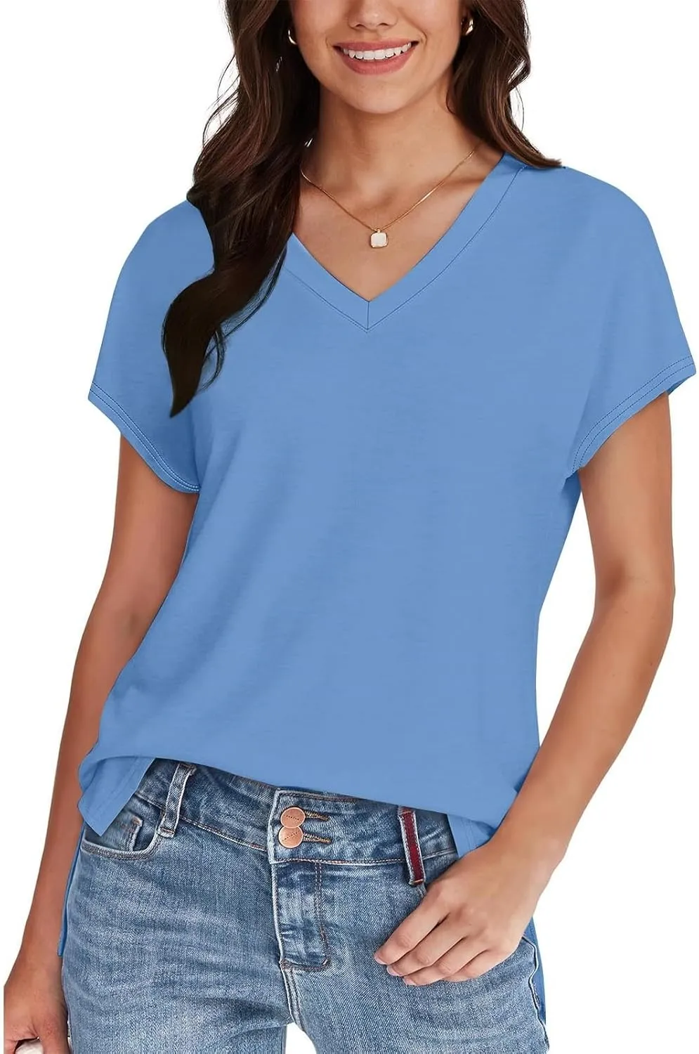 Womens Summer V Neck T Shirts Short Sleeve Basic Tee Tops Dressy Casual Loose Fit Cute Tshirt Trendy Fashion Outfits
