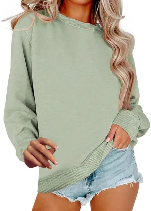 Womens Sweatshirt Plus Size Workout Solid Color Tops Casual Long Sleeve Shirts Fall Crewneck Clothes 2024