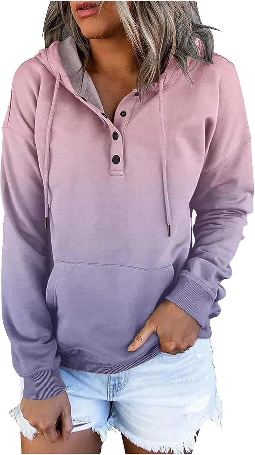 Womens Sweatshirts Casual Gradient Hoodies Pullover Tops Drawstring Long Sleeve Sweatshirts Fall Clothes With Pocket