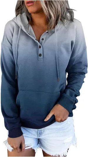 Womens Sweatshirts Casual Gradient Hoodies Pullover Tops Drawstring Long Sleeve Sweatshirts Fall Clothes With Pocket