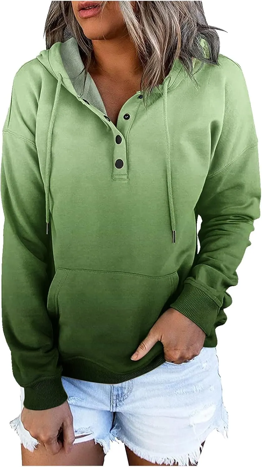 Womens Sweatshirts Casual Gradient Hoodies Pullover Tops Drawstring Long Sleeve Sweatshirts Fall Clothes With Pocket