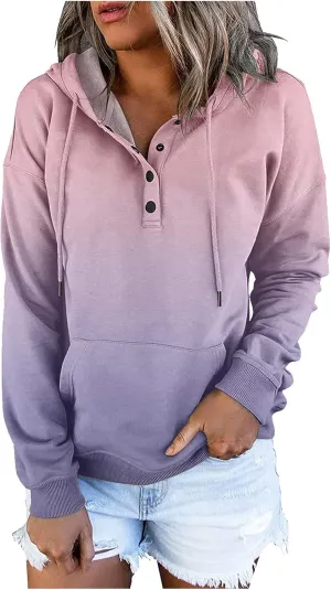 Womens Sweatshirts Casual Gradient Hoodies Pullover Tops Drawstring Long Sleeve Sweatshirts Fall Clothes With Pocket