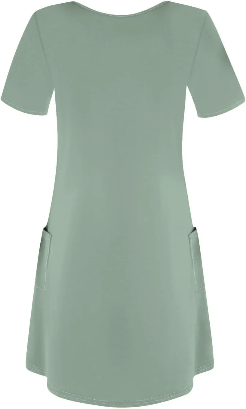 Womens Trendy Summer Short Sleeve Dress Floral Printed Mini Dresses with Pockets V Neck Beach Tshirt Sundress