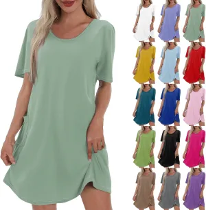 Womens Trendy Summer Short Sleeve Dress Floral Printed Mini Dresses with Pockets V Neck Beach Tshirt Sundress
