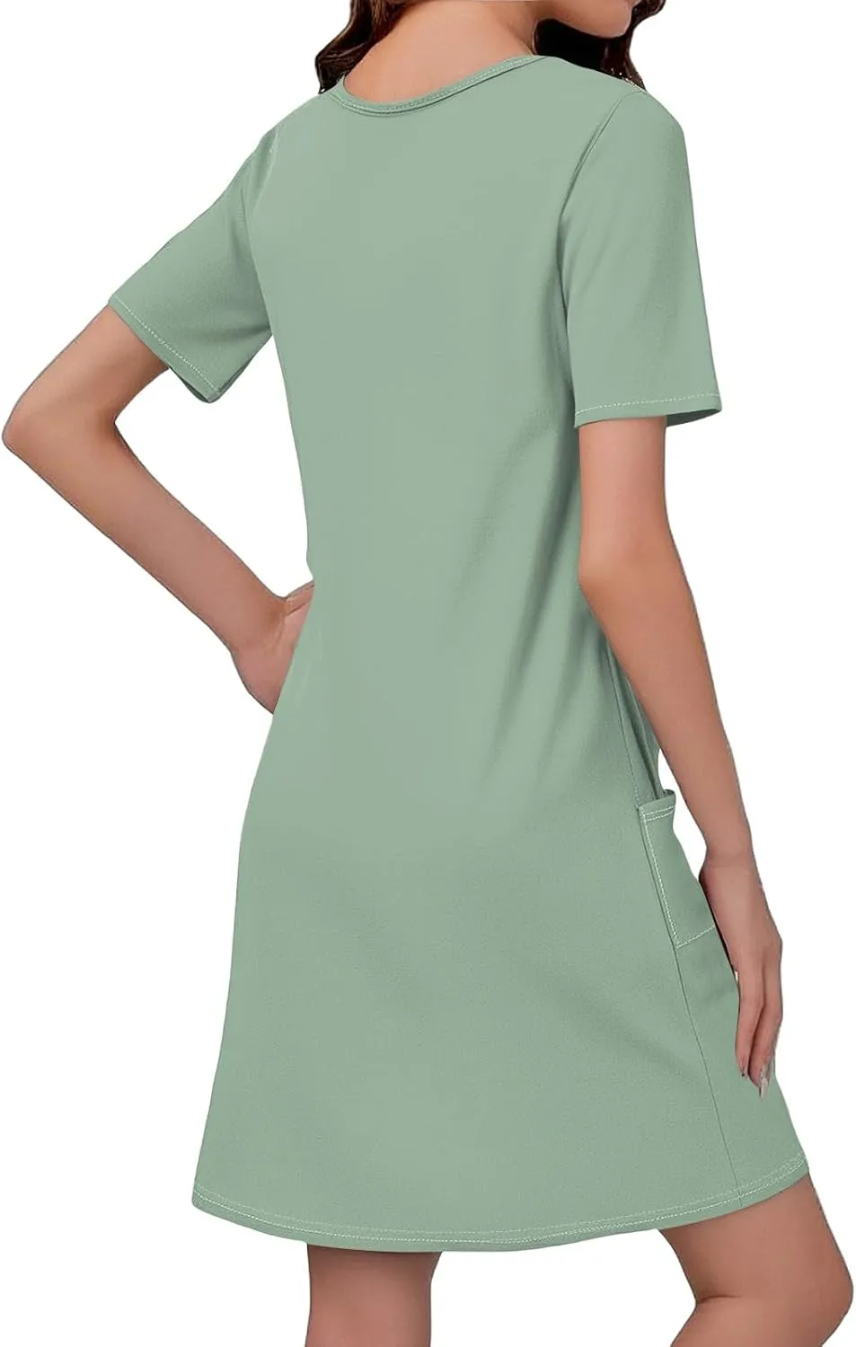 Womens Trendy Summer Short Sleeve Dress Floral Printed Mini Dresses with Pockets V Neck Beach Tshirt Sundress