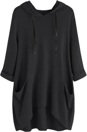 Womens Tunic Tops Lightweight Pullover Hoodies 3/4 Sleeve T Shirts Oversized Hoodies Solid Color Tops with Pockets