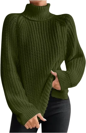 Women's Turtleneck Sweaters Slouchy Knit Chunky Sweater Fall Winter Fashion Cable Weaving Long Sleeve Pullover