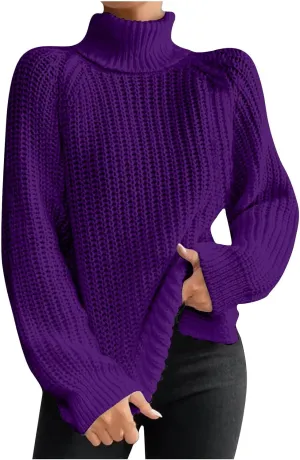 Women's Turtleneck Sweaters Slouchy Knit Chunky Sweater Fall Winter Fashion Cable Weaving Long Sleeve Pullover