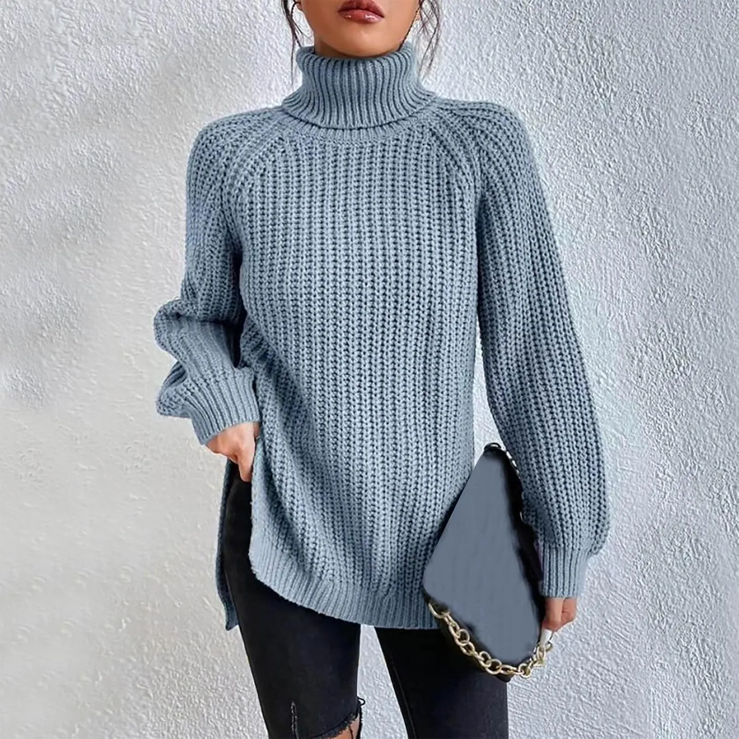 Women's Turtleneck Sweaters Slouchy Knit Chunky Sweater Fall Winter Fashion Cable Weaving Long Sleeve Pullover