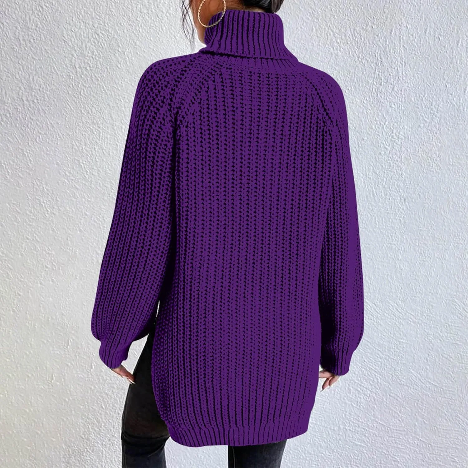 Women's Turtleneck Sweaters Slouchy Knit Chunky Sweater Fall Winter Fashion Cable Weaving Long Sleeve Pullover