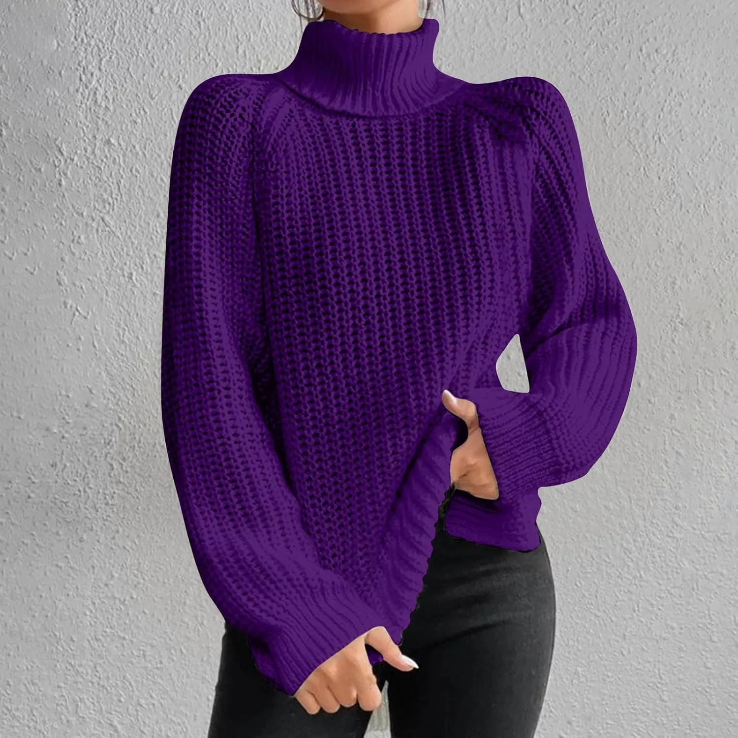 Women's Turtleneck Sweaters Slouchy Knit Chunky Sweater Fall Winter Fashion Cable Weaving Long Sleeve Pullover