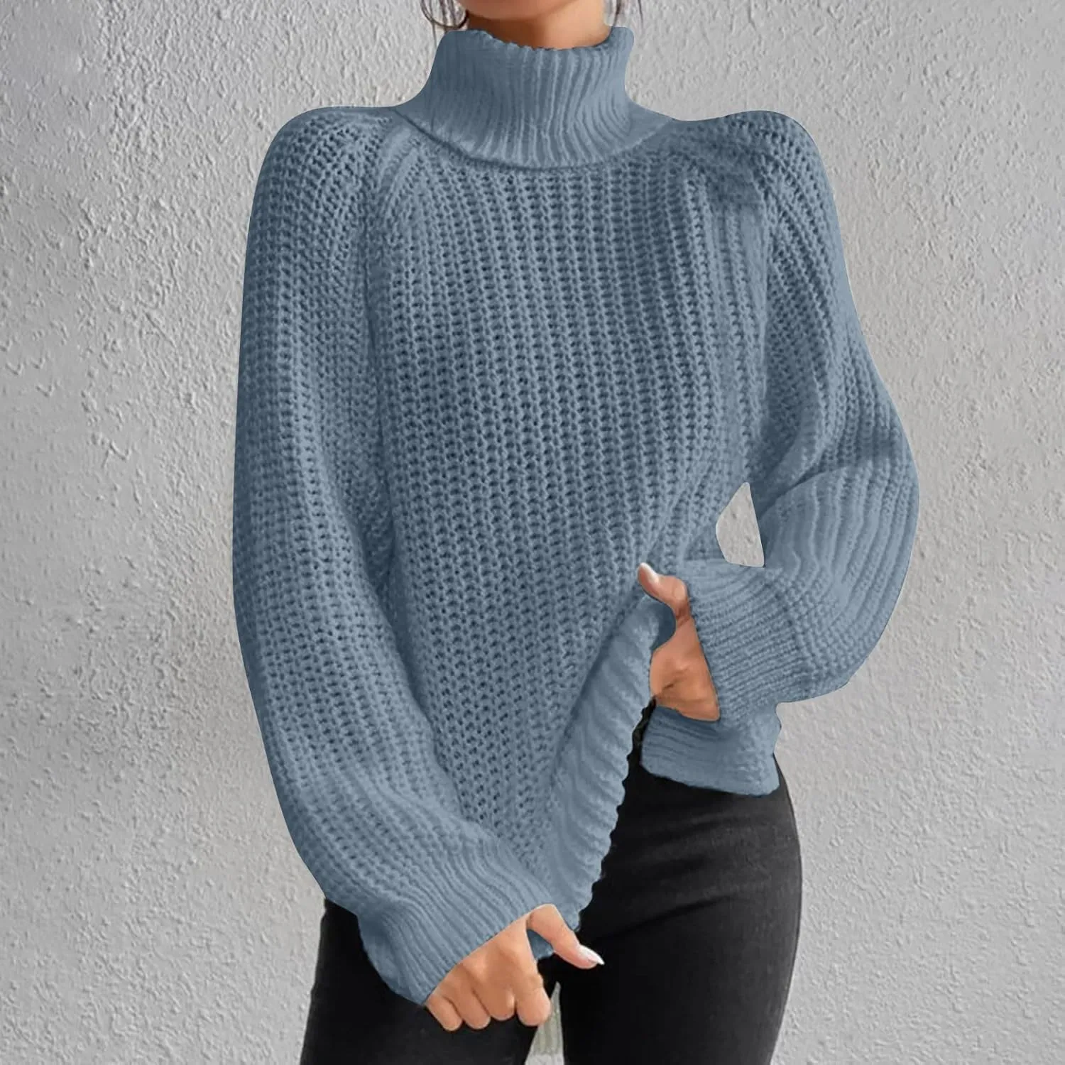 Women's Turtleneck Sweaters Slouchy Knit Chunky Sweater Fall Winter Fashion Cable Weaving Long Sleeve Pullover