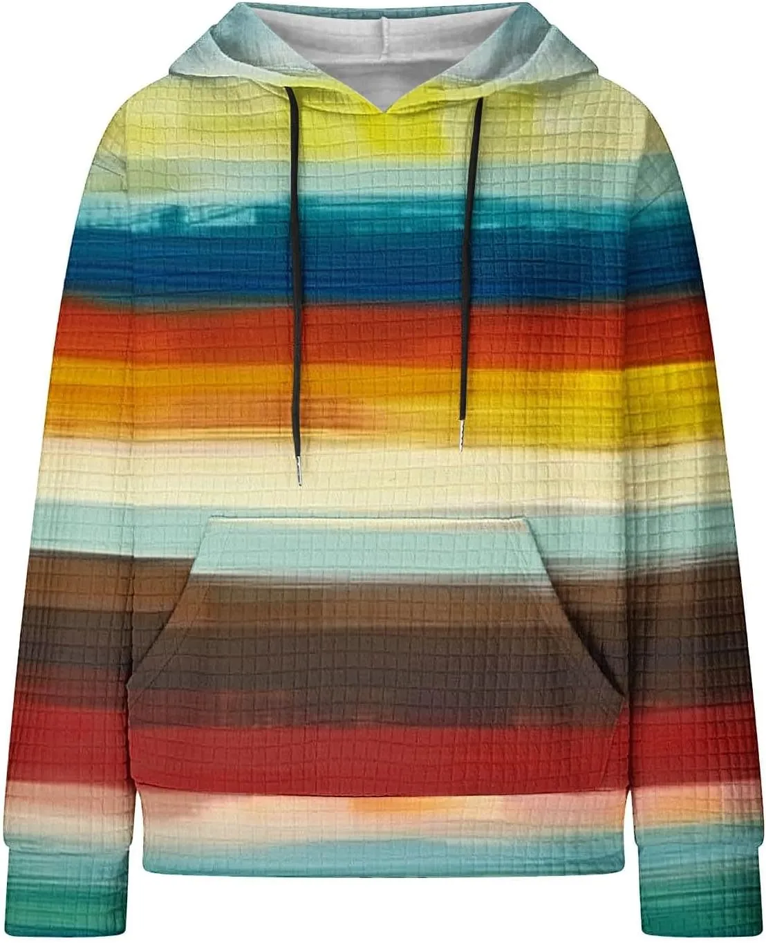 Womens Waffle Knit Hoodie Oversized Fashion Multicolored Sweatshirt Casual Drawstring Pullover Tops with Pockets
