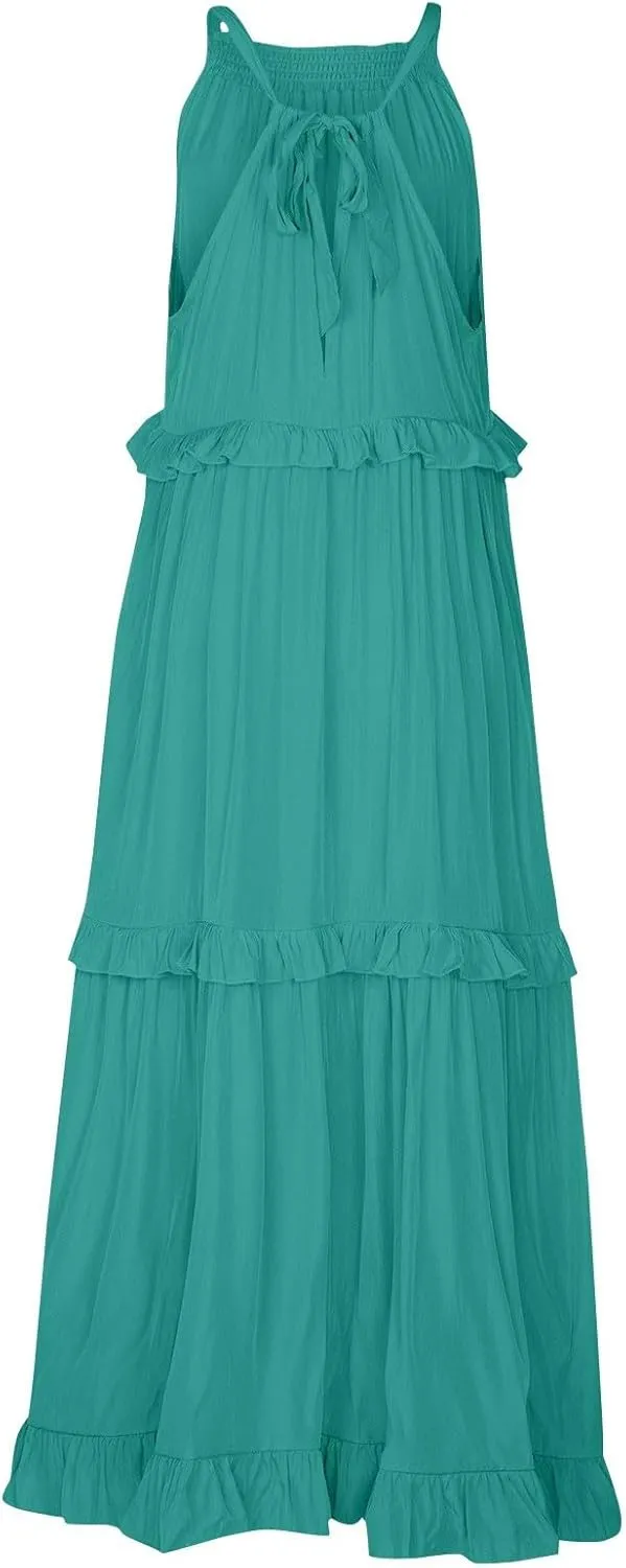 Womens Weddings Sleeveless Fashion Dresses Maxi Casual Loose Ruffled Sleeve Elegant Summer Hem Comfortable Soft Dress