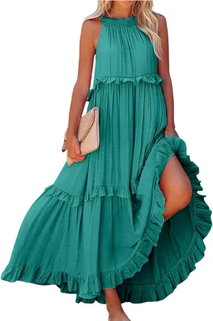 Womens Weddings Sleeveless Fashion Dresses Maxi Casual Loose Ruffled Sleeve Elegant Summer Hem Comfortable Soft Dress