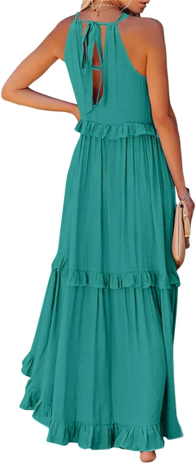 Womens Weddings Sleeveless Fashion Dresses Maxi Casual Loose Ruffled Sleeve Elegant Summer Hem Comfortable Soft Dress