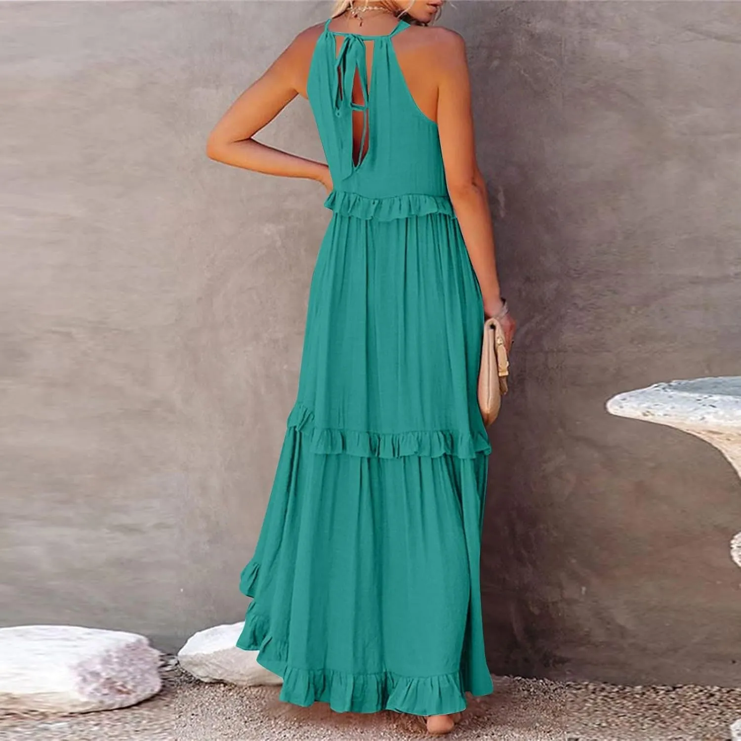 Womens Weddings Sleeveless Fashion Dresses Maxi Casual Loose Ruffled Sleeve Elegant Summer Hem Comfortable Soft Dress