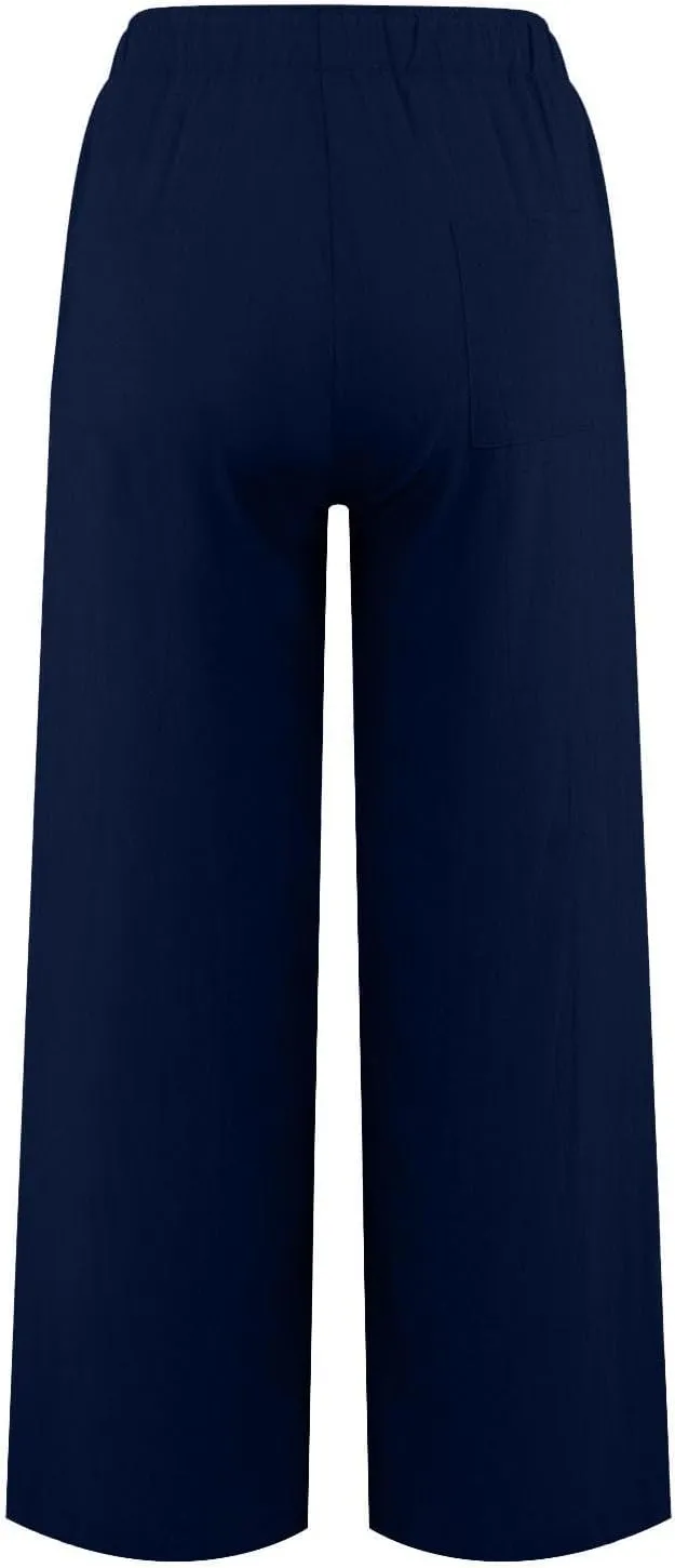 Womens Wide Leg Linen Pants Elastic Waist Drawstring 2025 Baggy Solid Loose Fit Trousers with Pockets