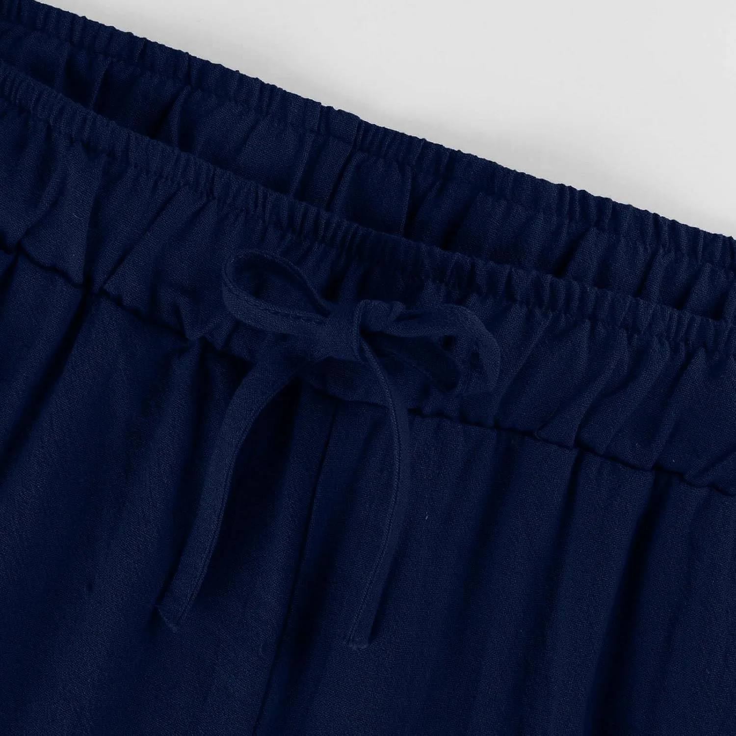 Womens Wide Leg Linen Pants Elastic Waist Drawstring 2025 Baggy Solid Loose Fit Trousers with Pockets