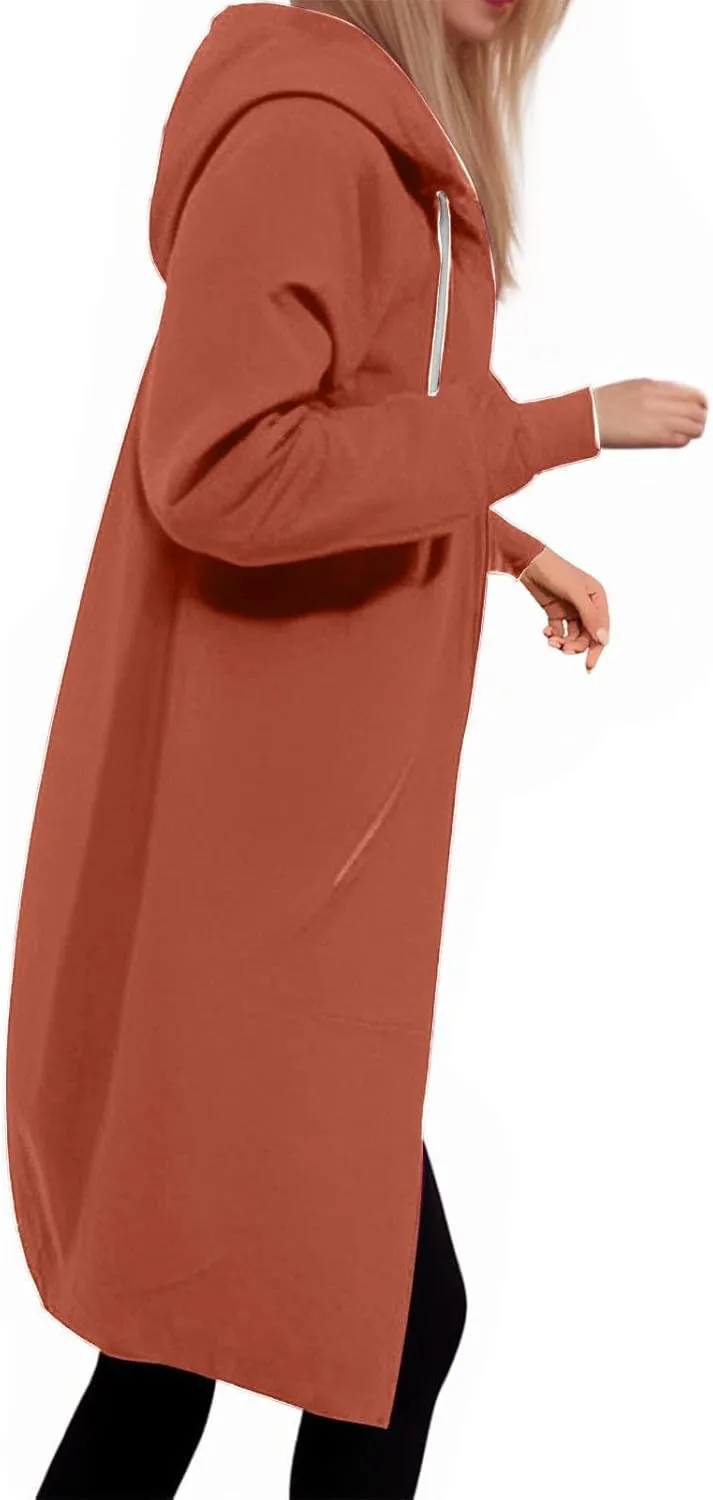 Womens Winter Coats Plus Size Drawstring Loose Hoodies Casual Plush Long Sleeve Jackets Full Zip Outerwear