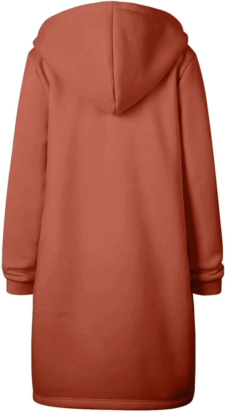 Womens Winter Coats Plus Size Drawstring Loose Hoodies Casual Plush Long Sleeve Jackets Full Zip Outerwear