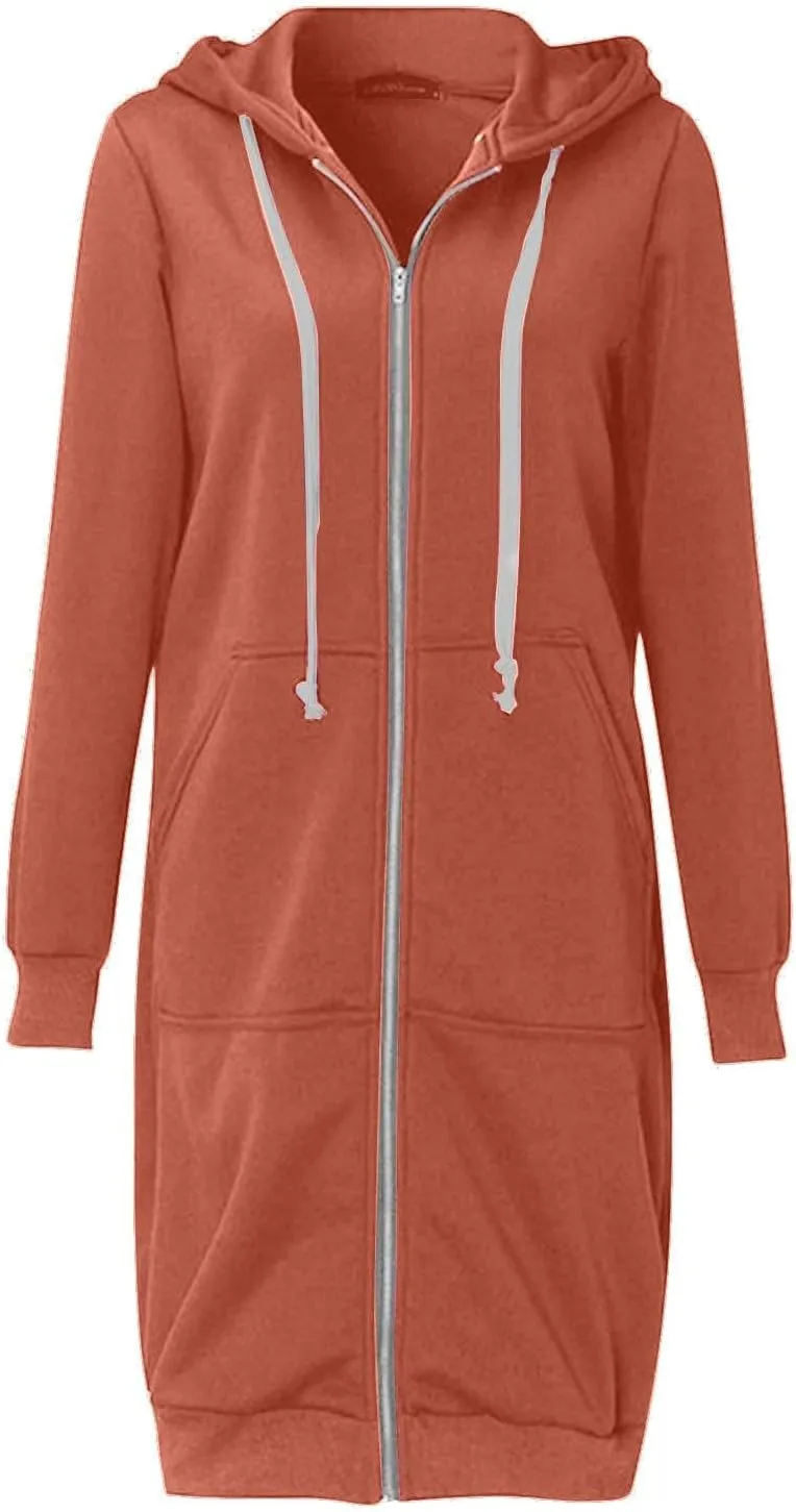Womens Winter Coats Plus Size Drawstring Loose Hoodies Casual Plush Long Sleeve Jackets Full Zip Outerwear