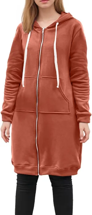 Womens Winter Coats Plus Size Drawstring Loose Hoodies Casual Plush Long Sleeve Jackets Full Zip Outerwear