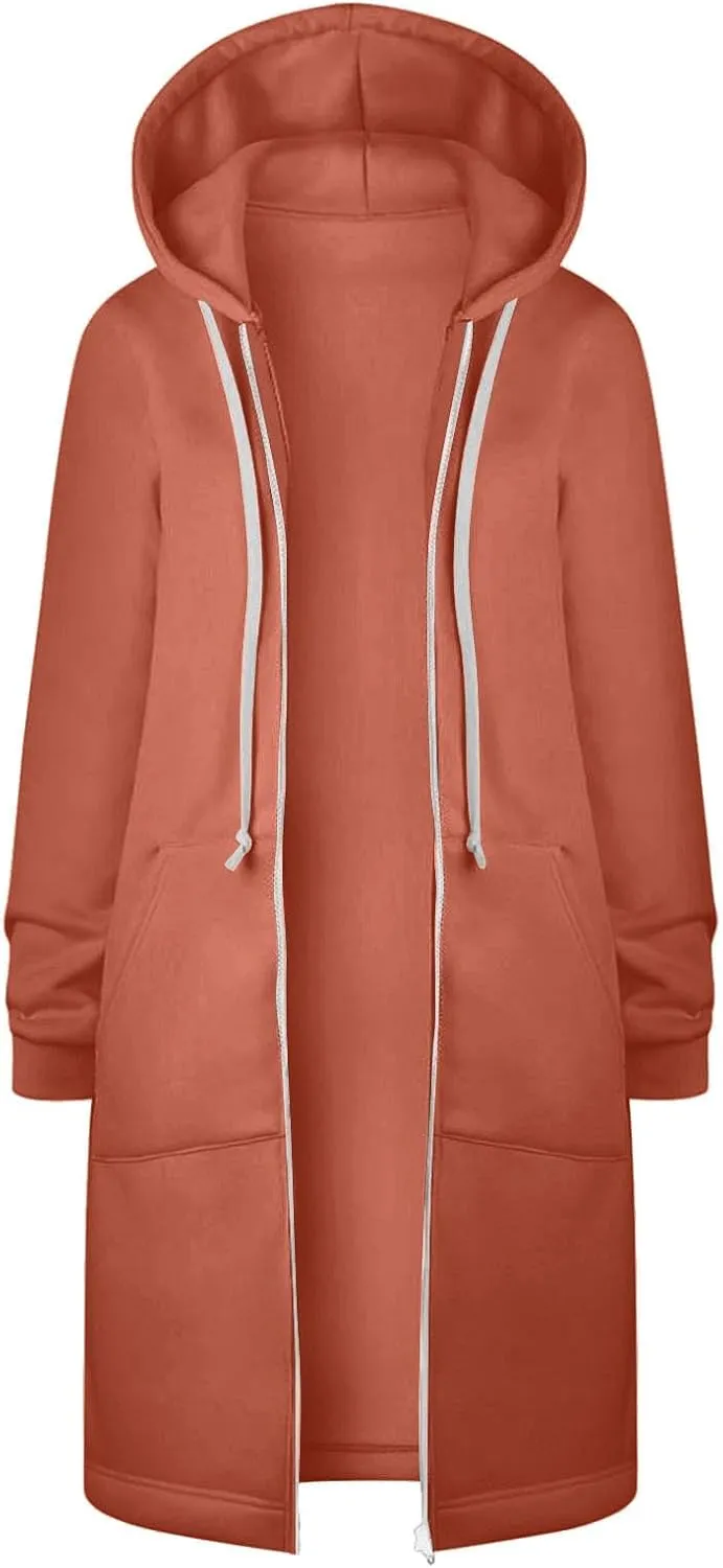 Womens Winter Coats Plus Size Drawstring Loose Hoodies Casual Plush Long Sleeve Jackets Full Zip Outerwear