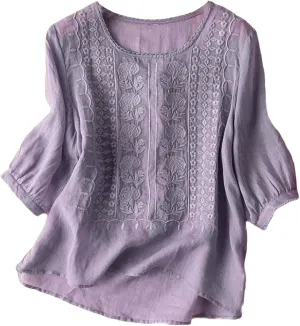 Workout Tops for Women Plus Size Oversized Crew Neck Linen Tops for Women Short Sleeve Cotton Blend Tee Shirts