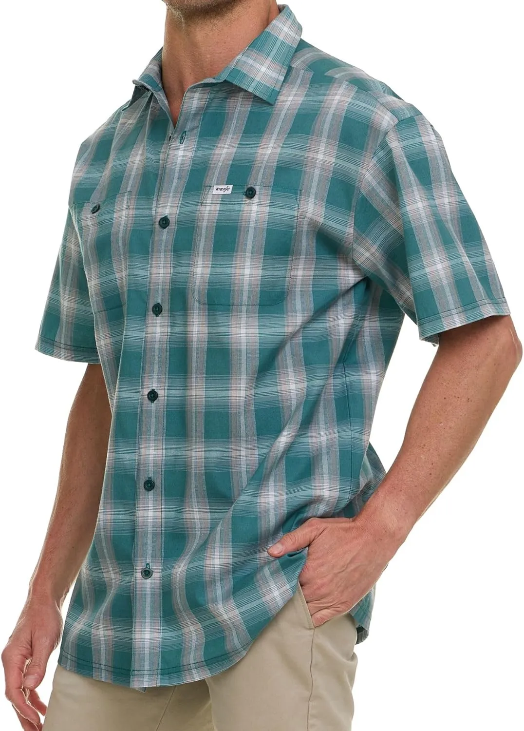 Wrangler Button Up Shirts for Men Big and Tall - Plaid Short Sleeve Casual Shirt