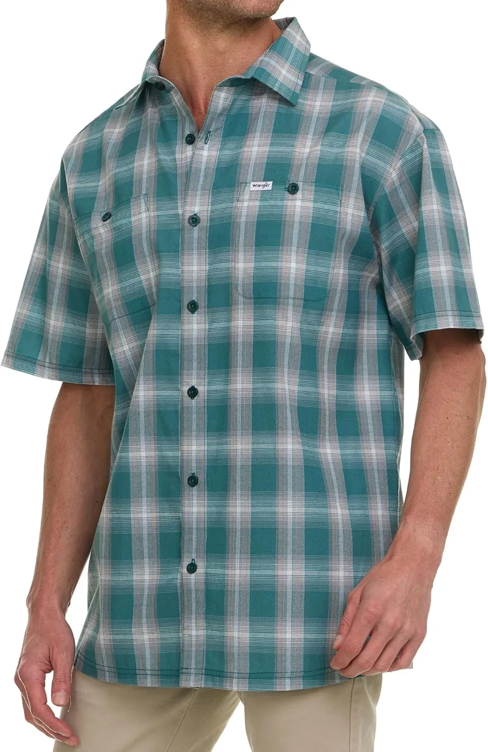 Wrangler Button Up Shirts for Men Big and Tall - Plaid Short Sleeve Casual Shirt