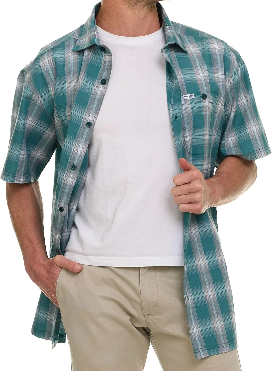 Wrangler Button Up Shirts for Men Big and Tall - Plaid Short Sleeve Casual Shirt
