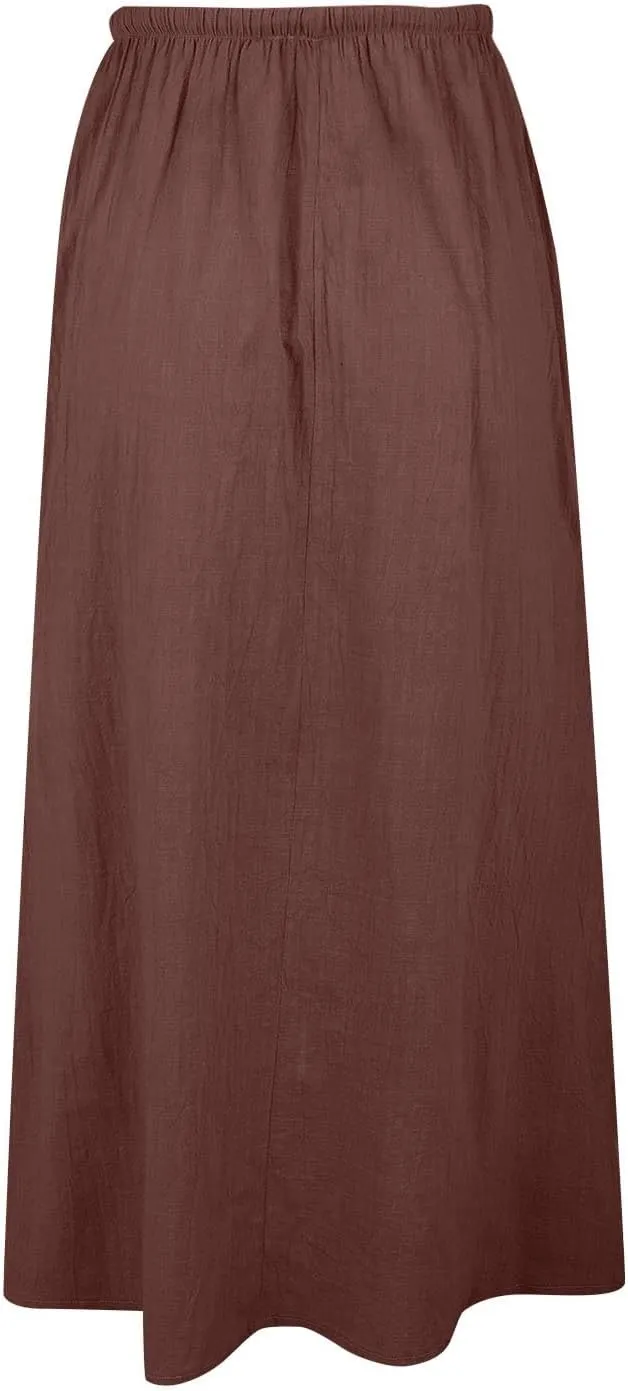 XOWRTE Linen Maxi Skirts for Women Trendy Summer Comfy Drawstring Waist A Line Skirts Cute Vacation Boho Long Flowy Skirts