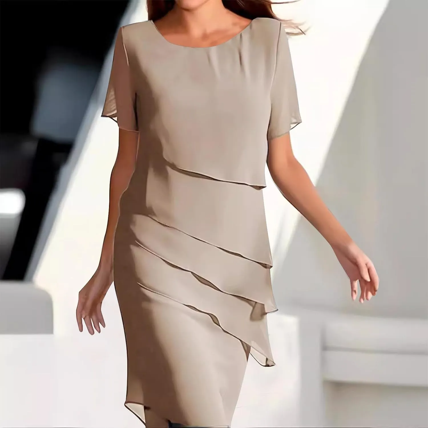XUNRYAN Women's Formal Chiffon Dress Wedding Guest Wrap Dresses Tiered Bodycon Pencil Dress Evening Party Ball Gown Outfit