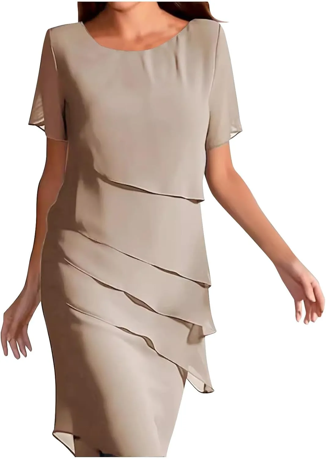 XUNRYAN Women's Formal Chiffon Dress Wedding Guest Wrap Dresses Tiered Bodycon Pencil Dress Evening Party Ball Gown Outfit