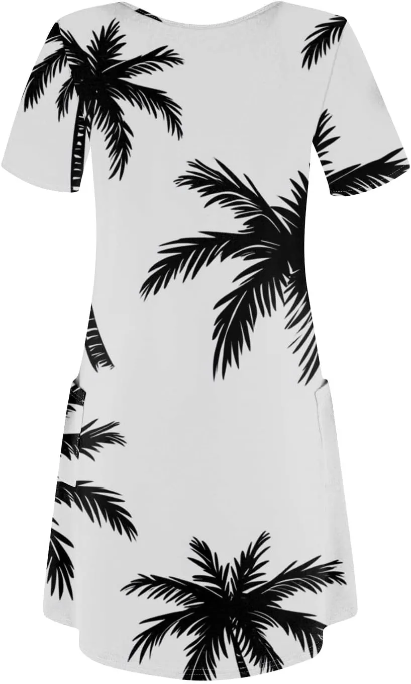 Yesunpxs Summer Dresses for Women 2025 Trendy Print Short Sleeve Sundress Beach Vacation Round Neck Dress Casual Dresses