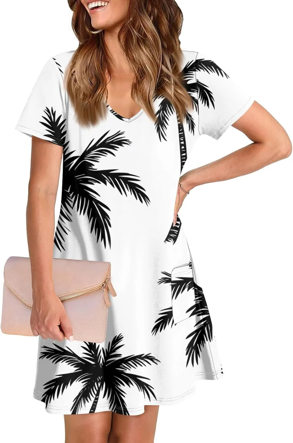 Yesunpxs Summer Dresses for Women 2025 Trendy Print Short Sleeve Sundress Beach Vacation Round Neck Dress Casual Dresses