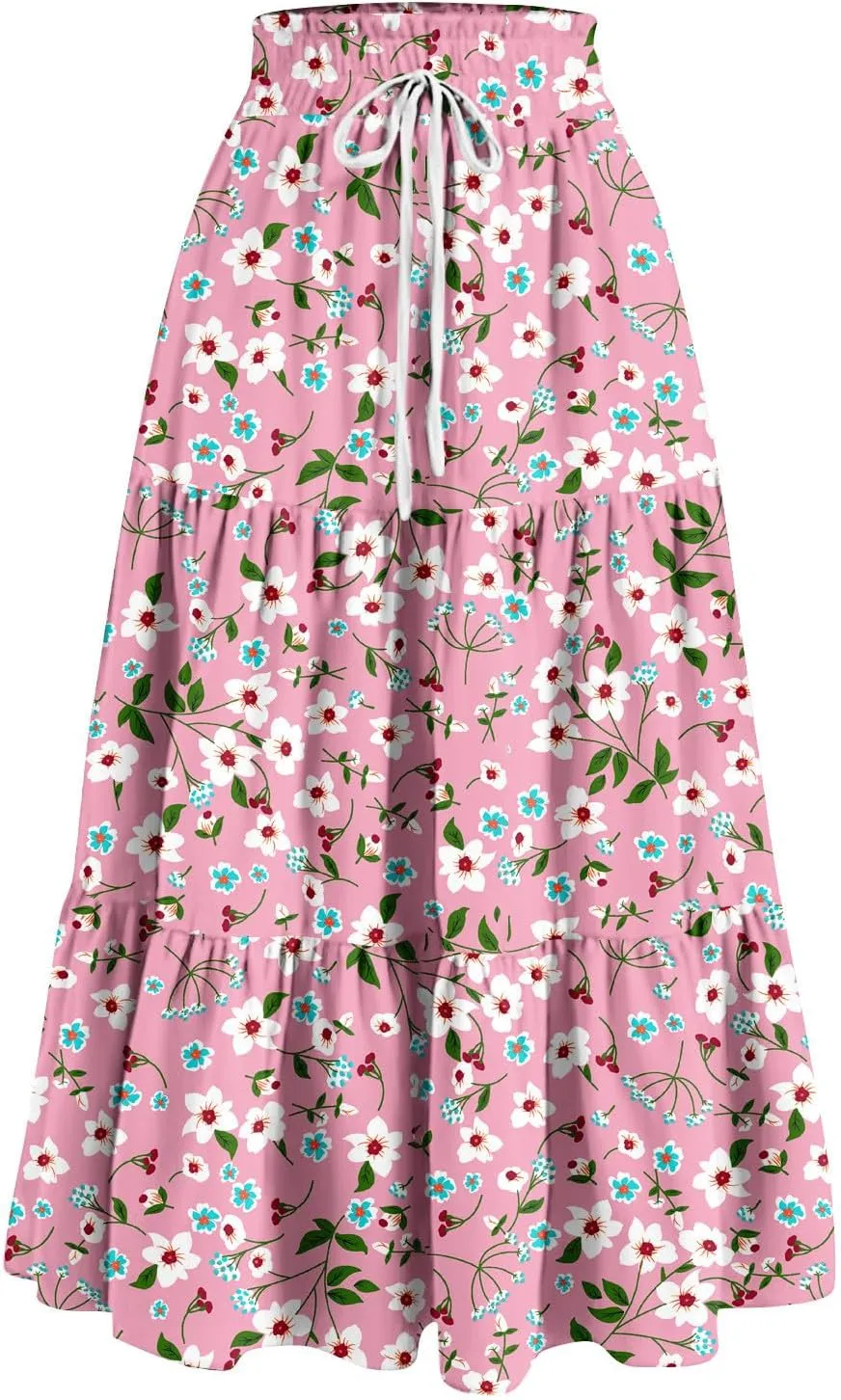 Yesunpxs Womens Casual Maxi Skirts Summer 2025 High Waist Boho Skirts Floral Printed Long Flowy Skirt Beach Vacation Clothes