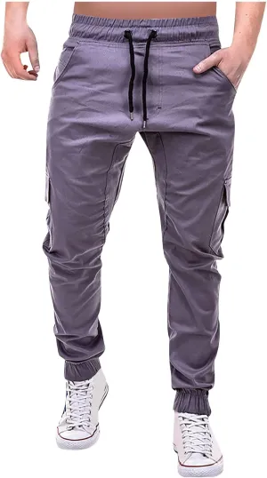 Yoga Pants for Men Warm Pants Exercise Pants Fashion Casual Solid Color Elastic Pocket Overalls Pants