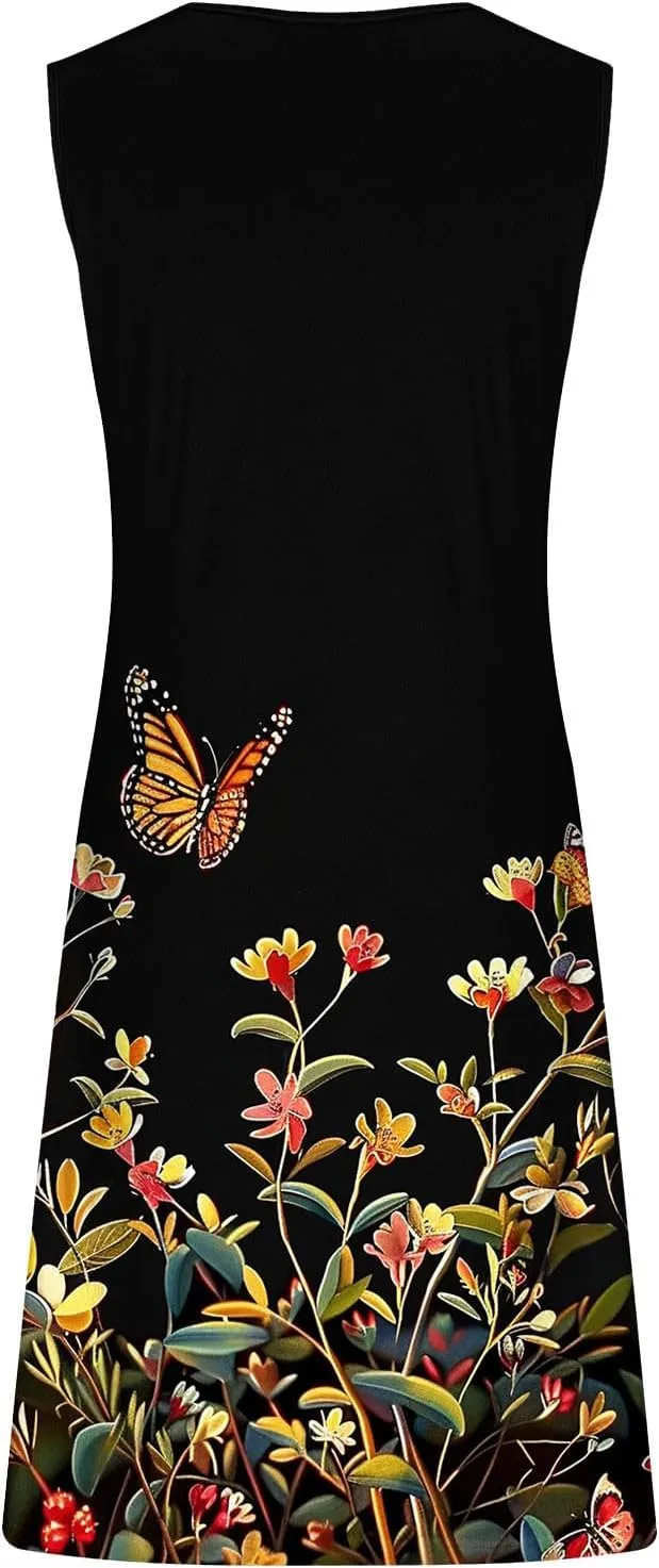 ZDRZK Casual Dresses for Women Boho Floral Print Mini Dress 2024 Vacation Trendy Summer A-Line Sleeveless Sundresses