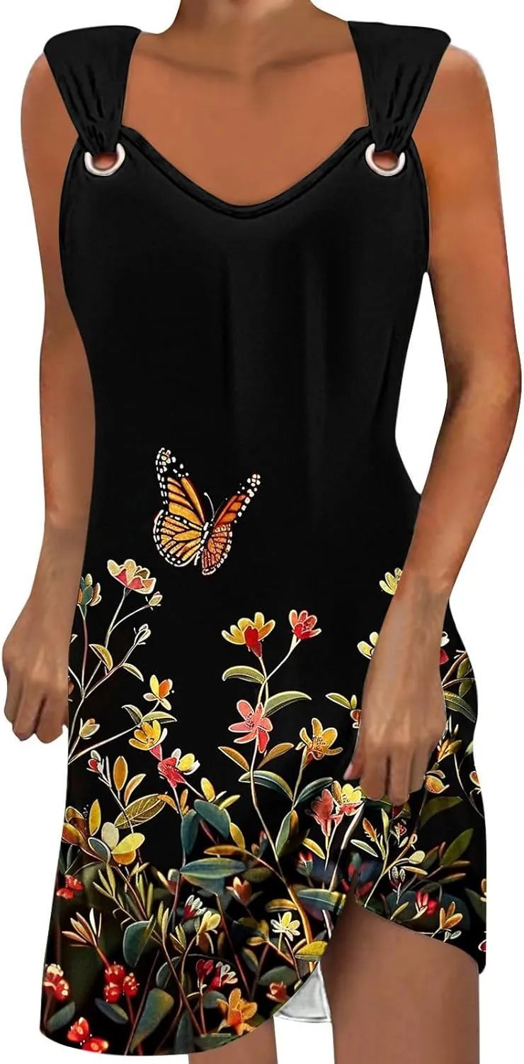 ZDRZK Casual Dresses for Women Boho Floral Print Mini Dress 2024 Vacation Trendy Summer A-Line Sleeveless Sundresses