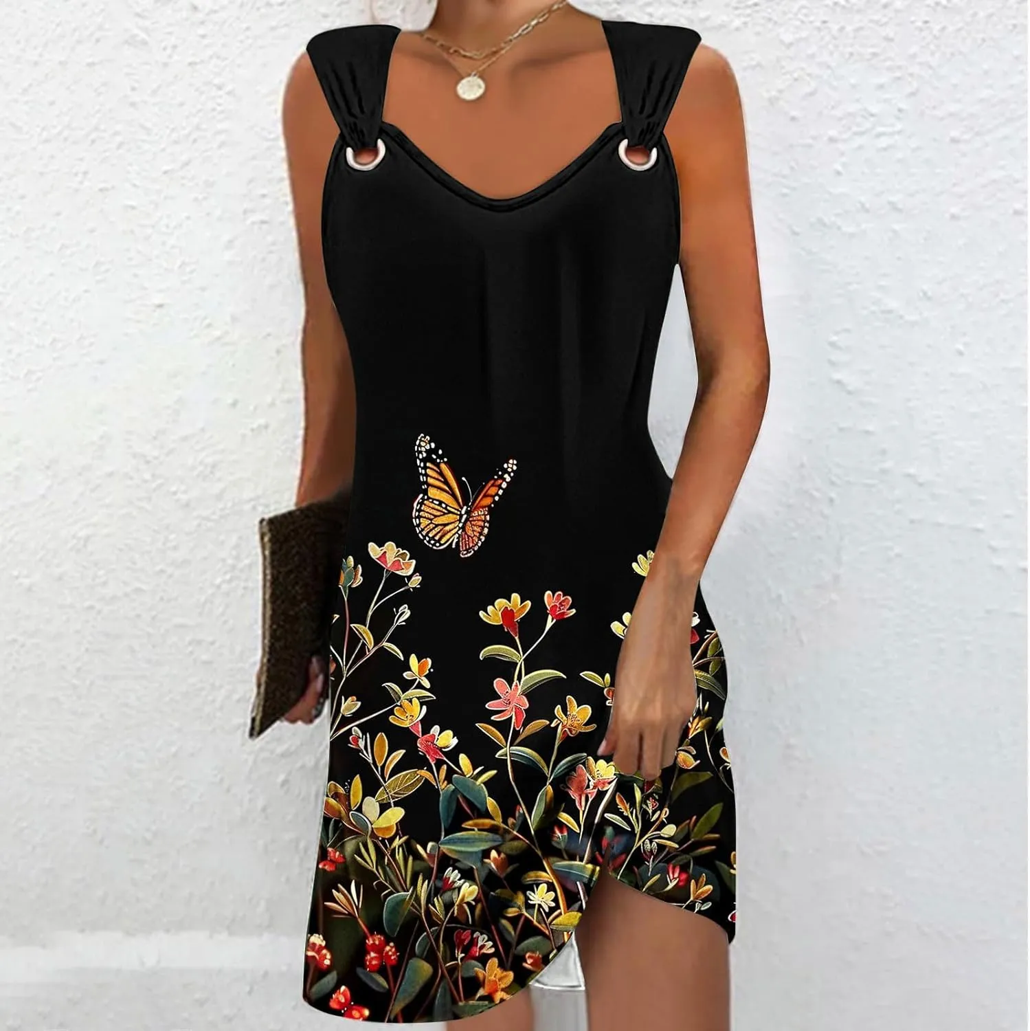 ZDRZK Casual Dresses for Women Boho Floral Print Mini Dress 2024 Vacation Trendy Summer A-Line Sleeveless Sundresses