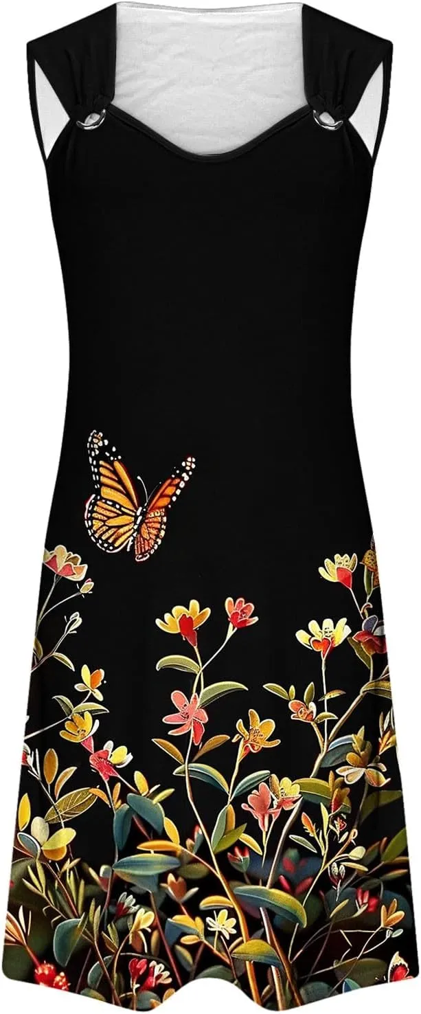 ZDRZK Casual Dresses for Women Boho Floral Print Mini Dress 2024 Vacation Trendy Summer A-Line Sleeveless Sundresses