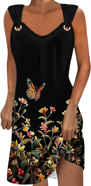 ZDRZK Casual Dresses for Women Boho Floral Print Mini Dress 2024 Vacation Trendy Summer A-Line Sleeveless Sundresses
