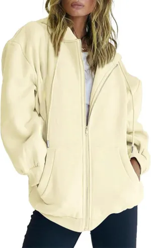 Zip Up Hoodie Women Y2K Long Sleeve Oversized Sweatshirts Lightweight Fleece Jacket Cute 2024 Fall Fashion Clothes