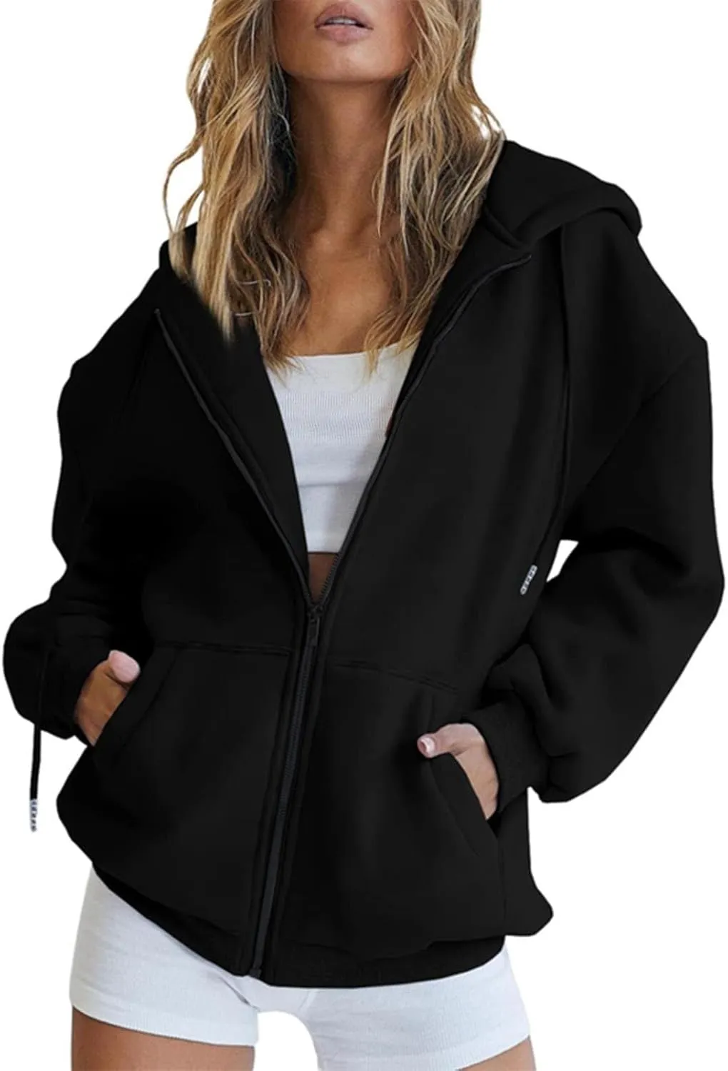 Zip Up Hoodie Women Y2K Long Sleeve Oversized Sweatshirts Lightweight Fleece Jacket Cute 2024 Fall Fashion Clothes