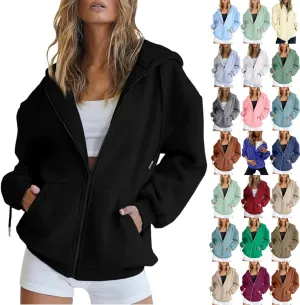 Zip Up Hoodie Women Y2K Long Sleeve Oversized Sweatshirts Lightweight Fleece Jacket Cute 2024 Fall Fashion Clothes