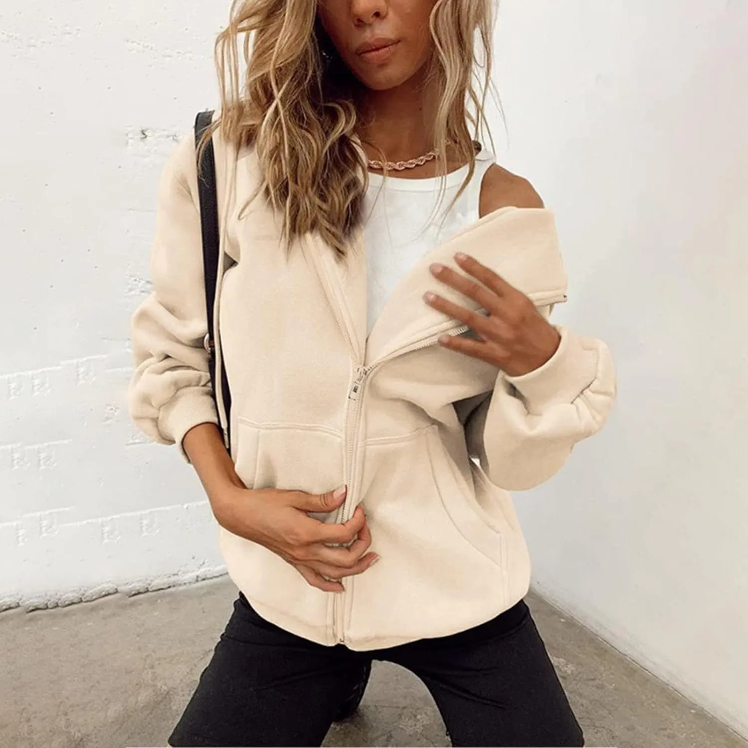 Zip Up Hoodie Women Y2K Long Sleeve Oversized Sweatshirts Lightweight Fleece Jacket Cute 2024 Fall Fashion Clothes