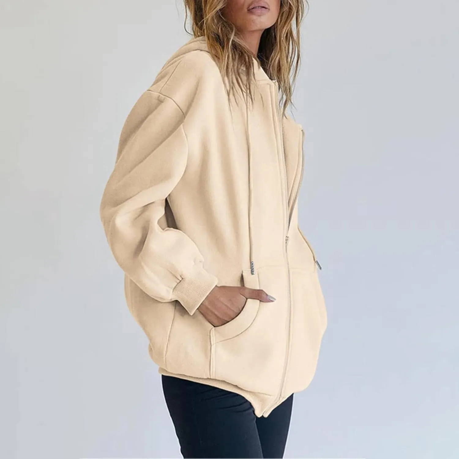 Zip Up Hoodie Women Y2K Long Sleeve Oversized Sweatshirts Lightweight Fleece Jacket Cute 2024 Fall Fashion Clothes