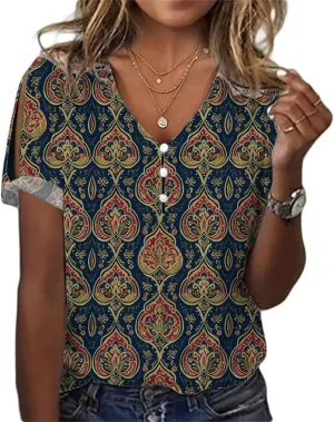 ZOCANIA Boho Tops for Women 2025 Ladies Short Sleeve Tops Summer Blouses Dressy Casual V Neck Cold Shoulder Tunic Shirts